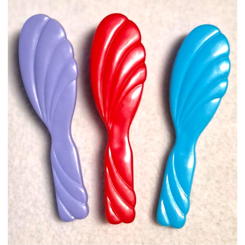Vintage 90s Barbie Shell Hair Brushes Lot of 3 Purple Red Blue